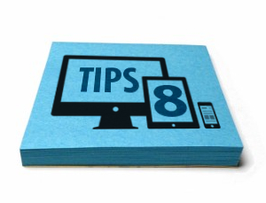 Blue graphic illustration with the "8 tips" text on it