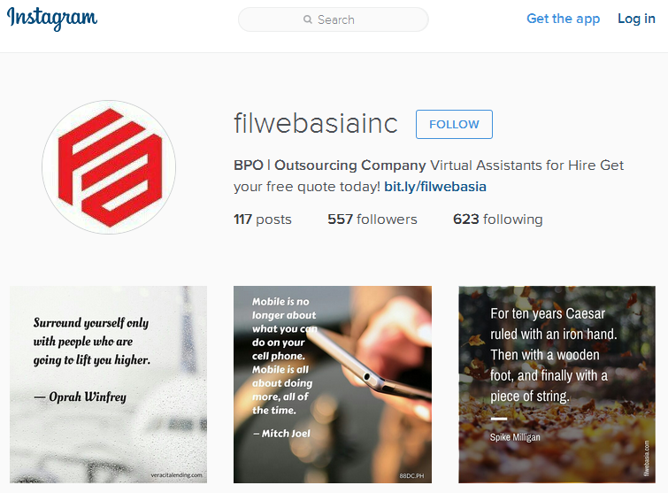 Filweb Asia, Inc. Instagram account screenshot