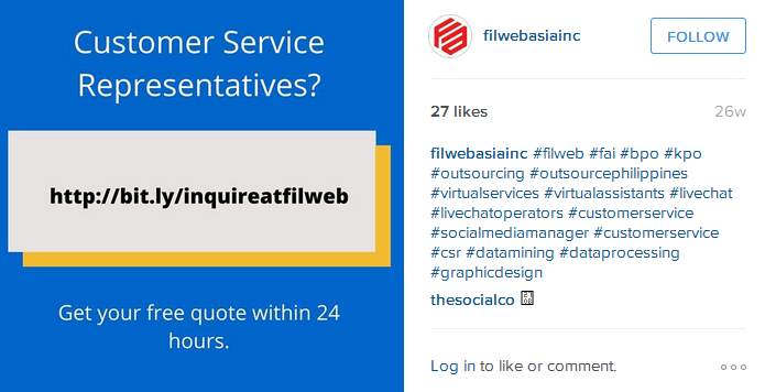 Filweb Asia, Inc. Instagram account screenshot