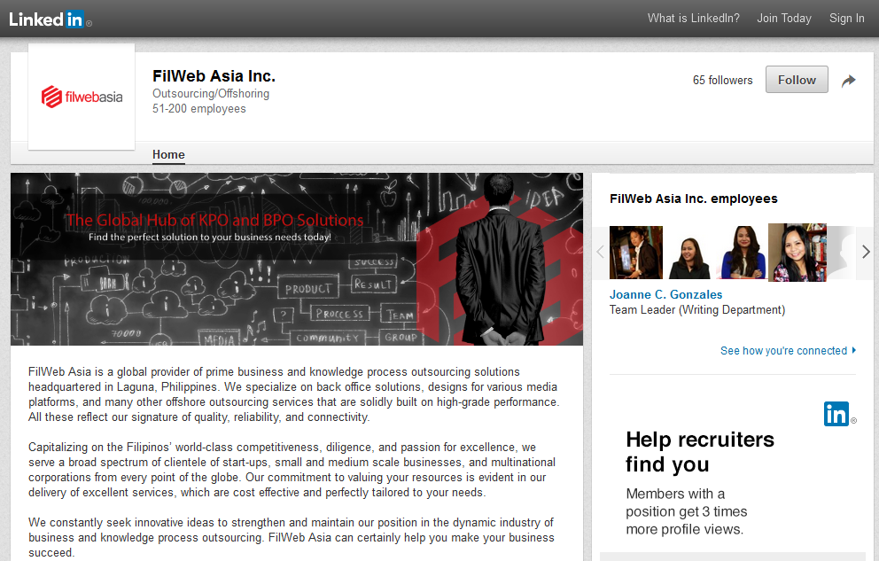 Filweb Asia, Inc. LinkedIn screenshot