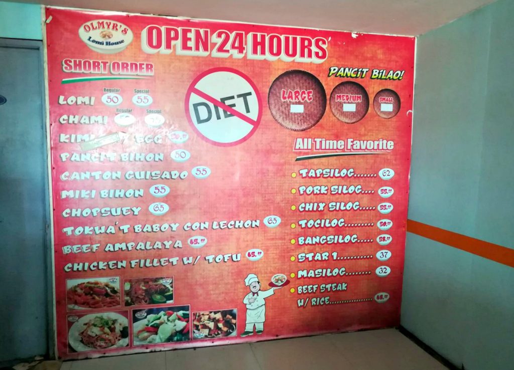 Olmyr's Lomi House Menu