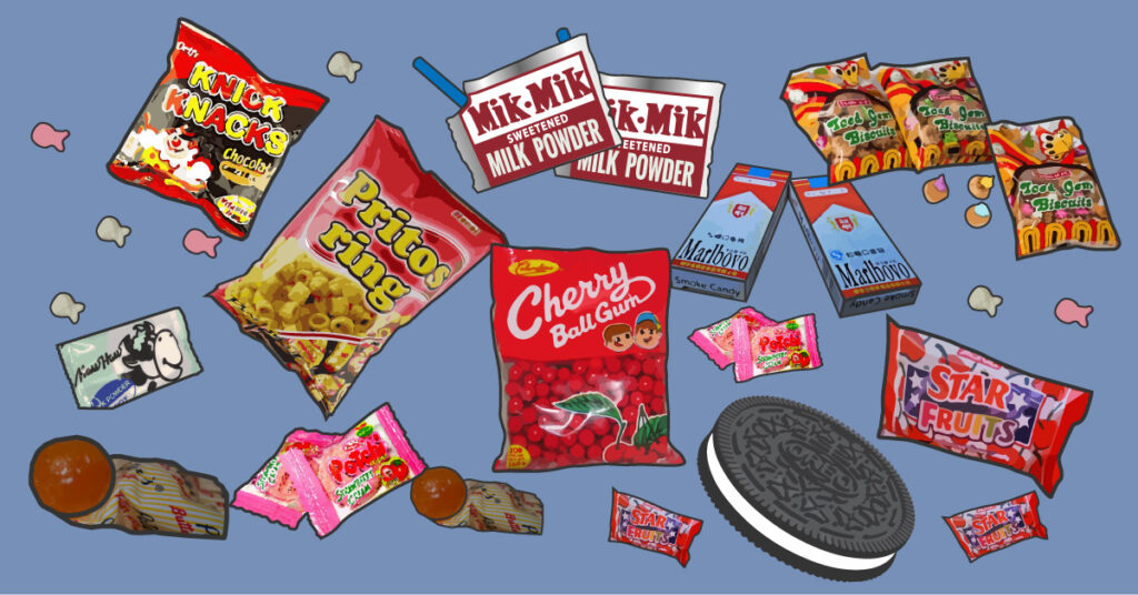 assorted local popular 90s kids snacks