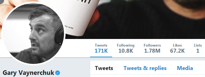 Screenshot Gary Vaynerchuk's Twitter account - one of the digital marketing experts at Twitter