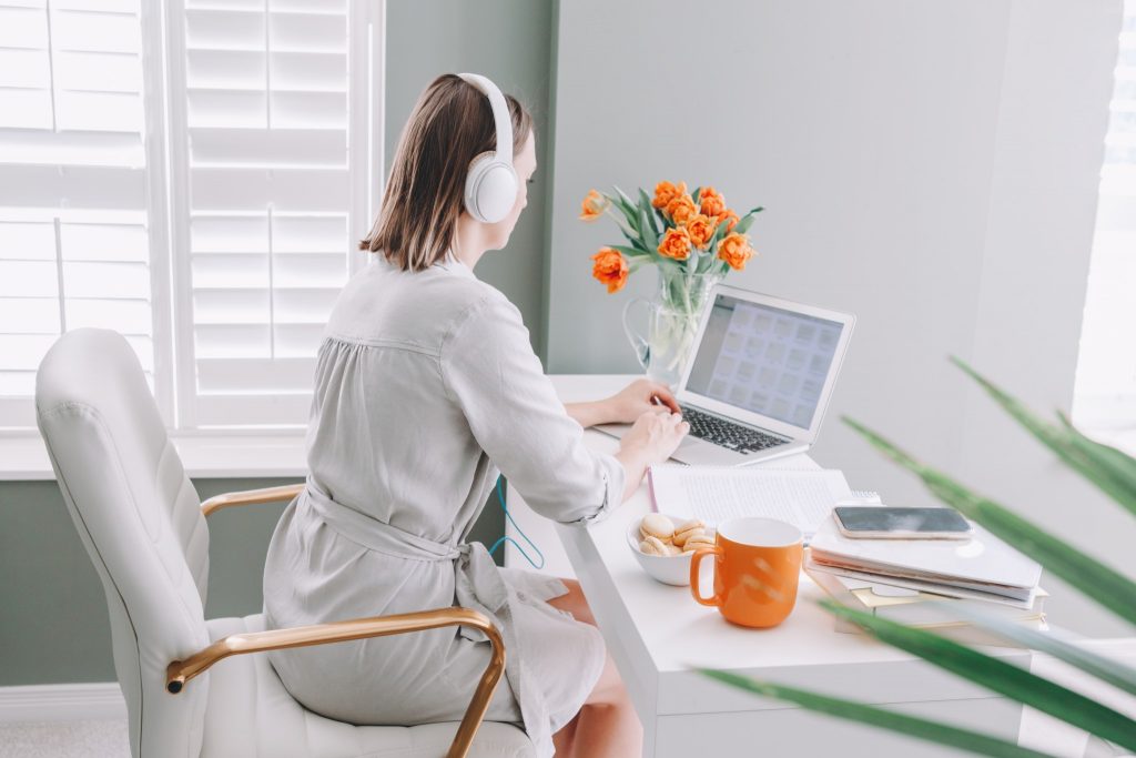 woman on a remote work setup
