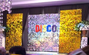 shiny decorations resembling disco dancefloor at FilWeb Asia’s thanksgiving party 2022