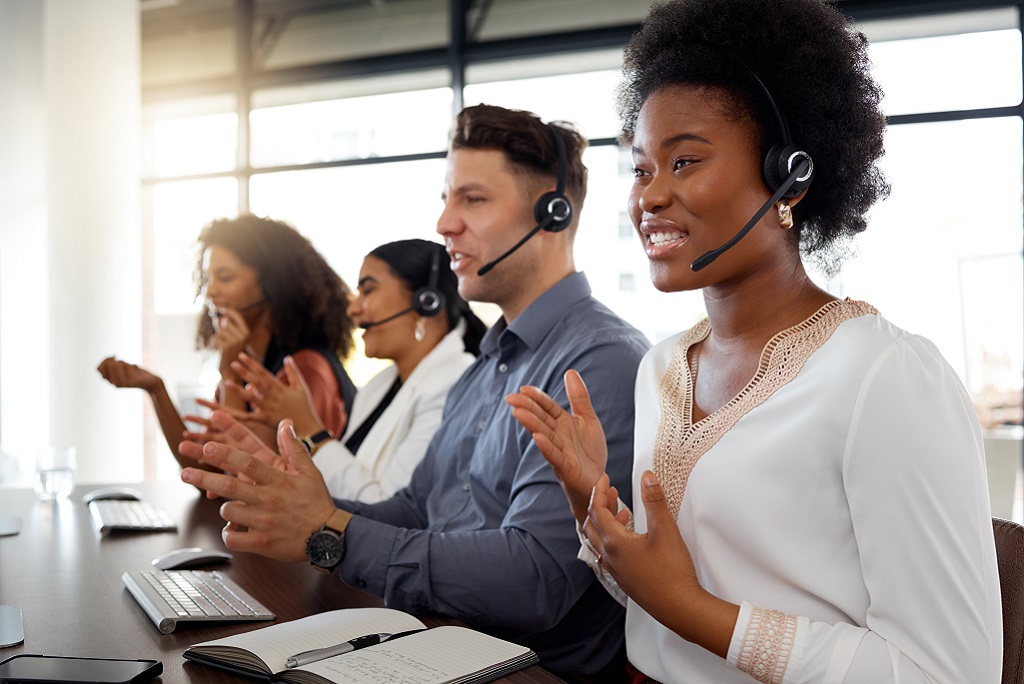 a group of call center agents providing customer service excellence